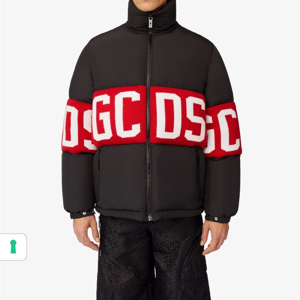 GCDS Black and Red Logo Puffer Jacket - XL